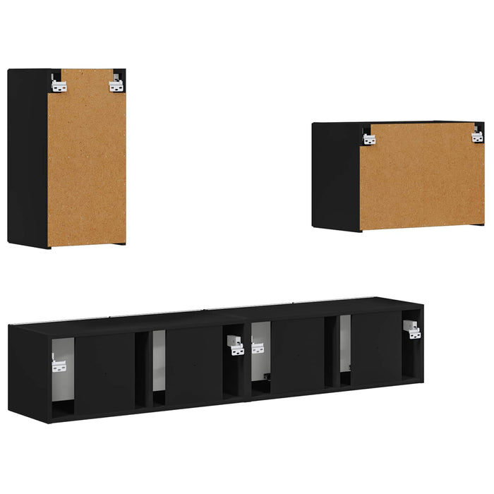 Set Dulap pentru Televizor Montat pe Perete 4 pcs Negru - WALTI WALTI