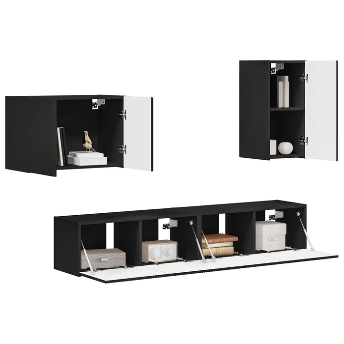 Set Dulap pentru Televizor Montat pe Perete 4 pcs Negru - WALTI WALTI