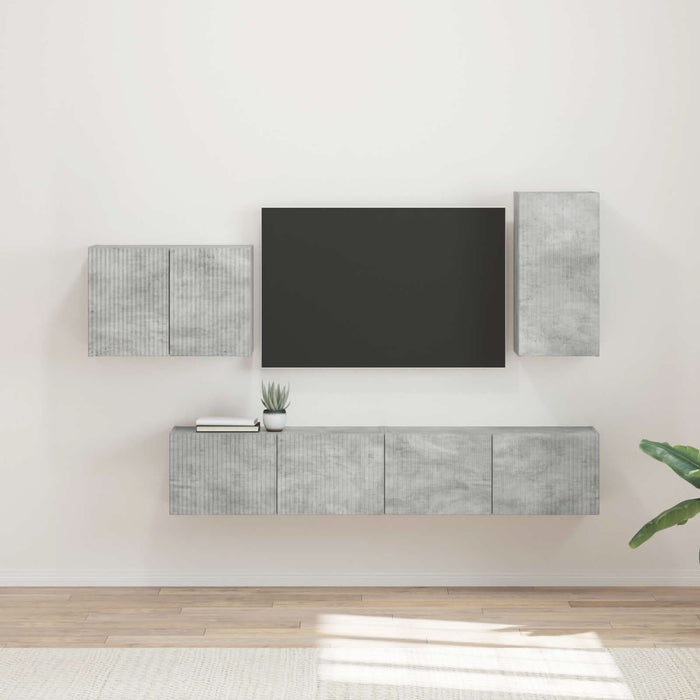 Set Dulap pentru Televizor Montat pe Perete 4 pcs Gri din beton - WALTI WALTI