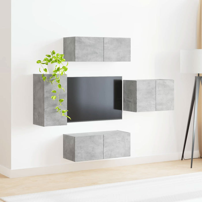 Set Dulap pentru Televizor Montat pe Perete 4 pcs Gri din beton - WALTI WALTI
