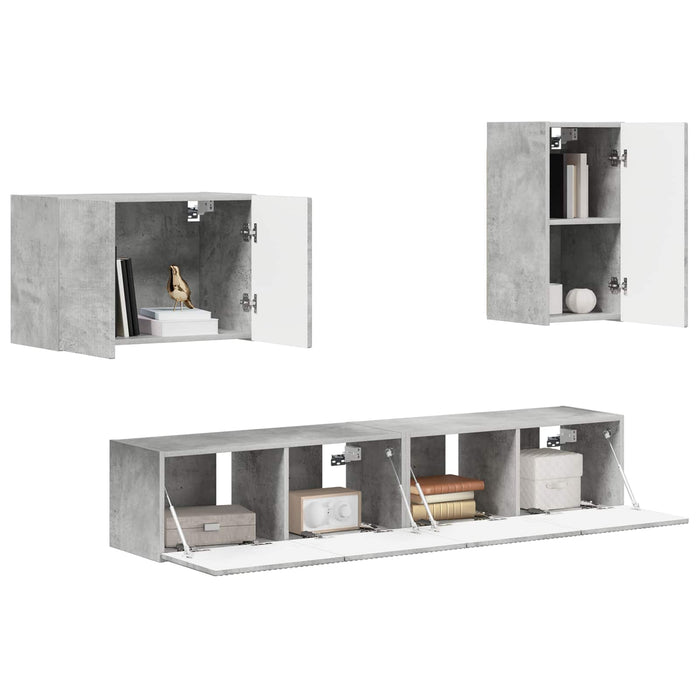 Set Dulap pentru Televizor Montat pe Perete 4 pcs Gri din beton - WALTI WALTI