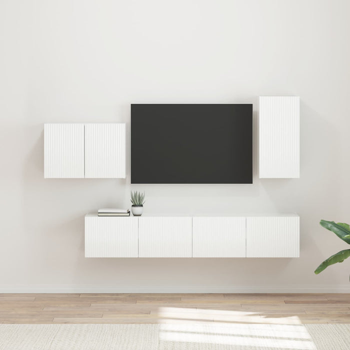 Set Dulap pentru Televizor Montat pe Perete 4 pcs Alb lucios - WALTI WALTI
