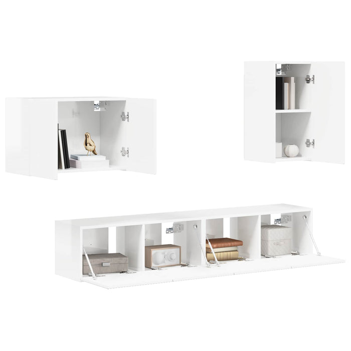 Set Dulap pentru Televizor Montat pe Perete 4 pcs Alb lucios - WALTI WALTI