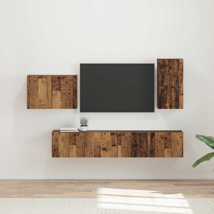 Set Dulap pentru Televizor Montat pe Perete 4 pcs Lemn vechi - WALTI WALTI