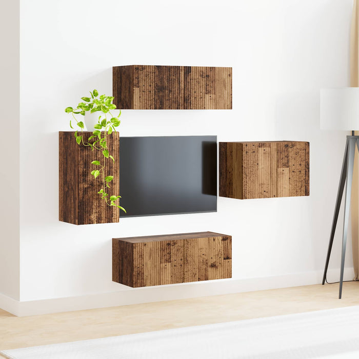 Set Dulap pentru Televizor Montat pe Perete 4 pcs Lemn vechi - WALTI WALTI