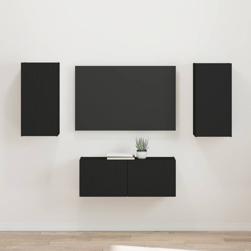 Set comodă TV Pe perete 2 pcs Negru Lemn compozit - WALTI WALTI