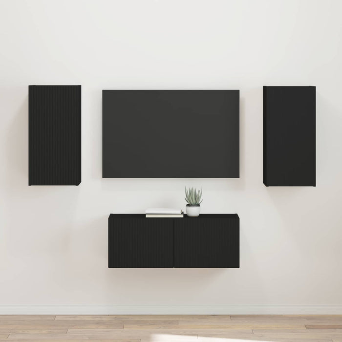 Set comodă TV Pe perete 2 pcs Negru Lemn compozit - WALTI WALTI