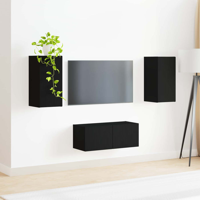 Set comodă TV Pe perete 2 pcs Negru Lemn compozit - WALTI WALTI