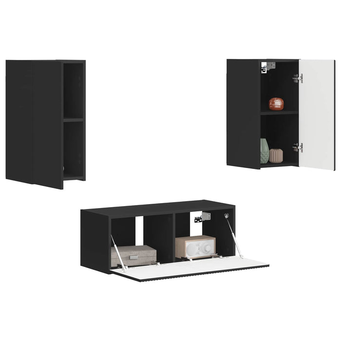 Set comodă TV Pe perete 2 pcs Negru Lemn compozit - WALTI WALTI