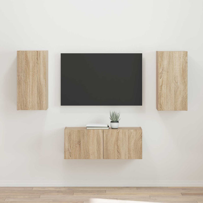 Set comodă TV Pe perete 2 pcs Stejar Sonoma Lemn compozit - WALTI WALTI