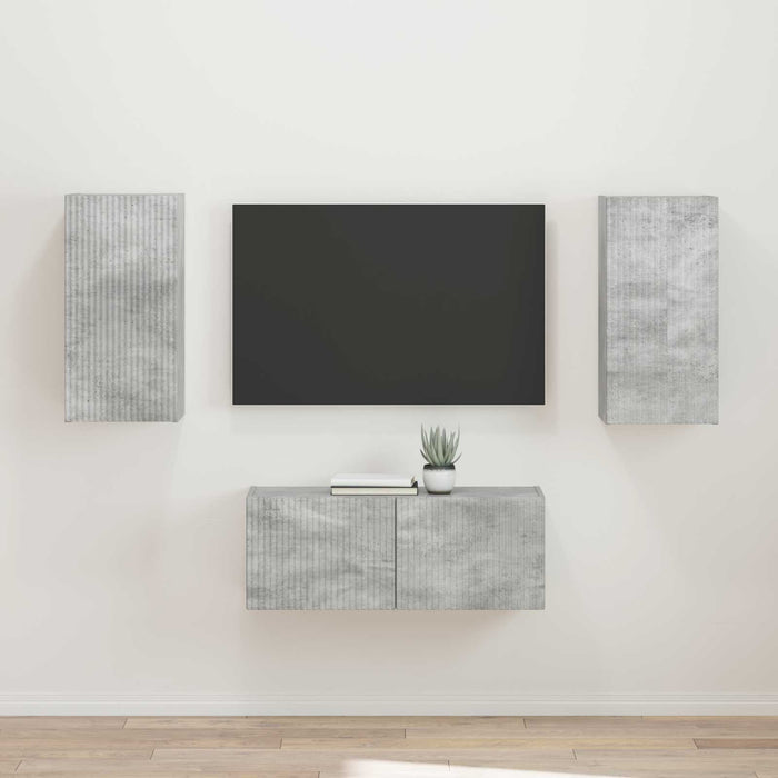 Set comodă TV Pe perete 2 pcs Gri din beton Lemn compozit - WALTI WALTI