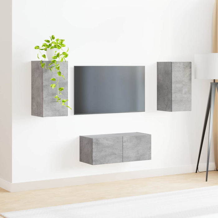 Set comodă TV Pe perete 2 pcs Gri din beton Lemn compozit - WALTI WALTI