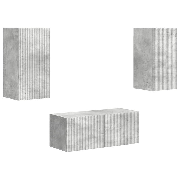 Set comodă TV Pe perete 2 pcs Gri din beton Lemn compozit - WALTI WALTI