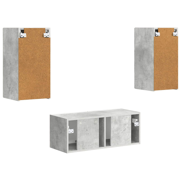 Set comodă TV Pe perete 2 pcs Gri din beton Lemn compozit - WALTI WALTI
