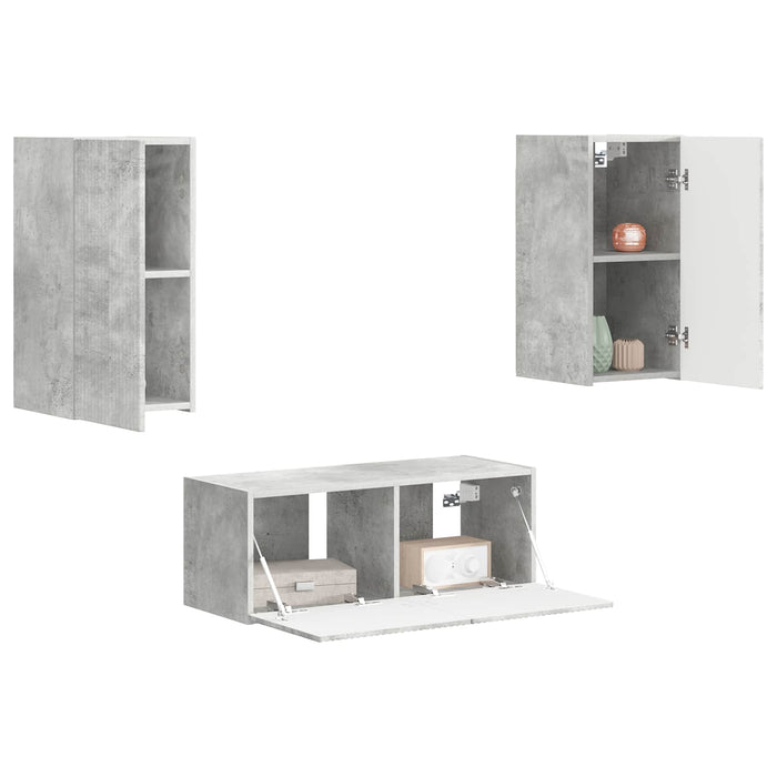 Set comodă TV Pe perete 2 pcs Gri din beton Lemn compozit - WALTI WALTI
