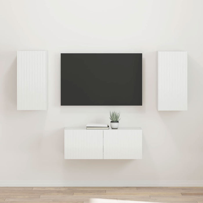 Set comodă TV Pe perete 2 pcs Alb lucios Lemn compozit - WALTI WALTI