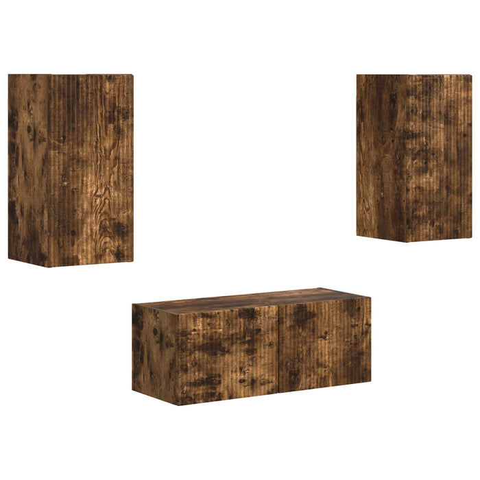 Set comodă TV Pe perete 2 pcs Stejar fumuriu Lemn compozit - WALTI WALTI