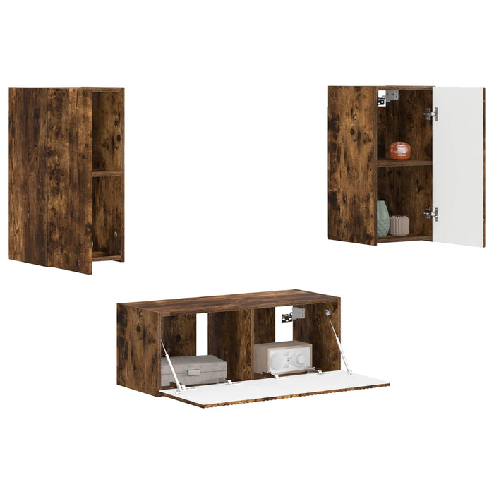 Set comodă TV Pe perete 2 pcs Stejar fumuriu Lemn compozit - WALTI WALTI