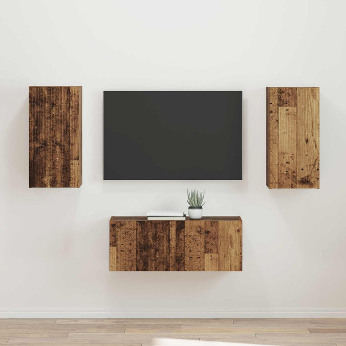 Set comodă TV Pe perete 2 pcs Lemn vechi Lemn compozit - WALTI WALTI