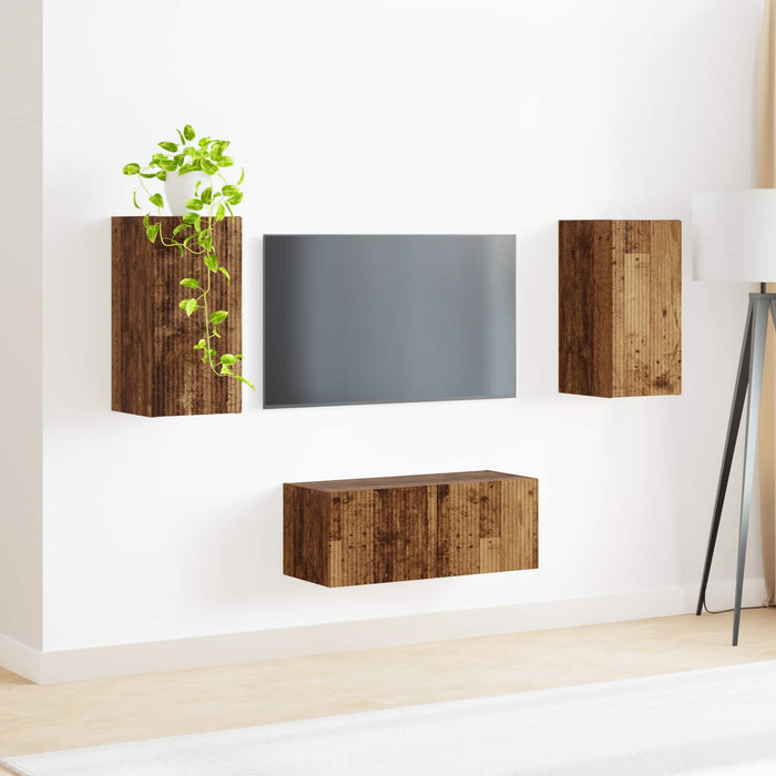 Set comodă TV Pe perete 2 pcs Lemn vechi Lemn compozit - WALTI WALTI