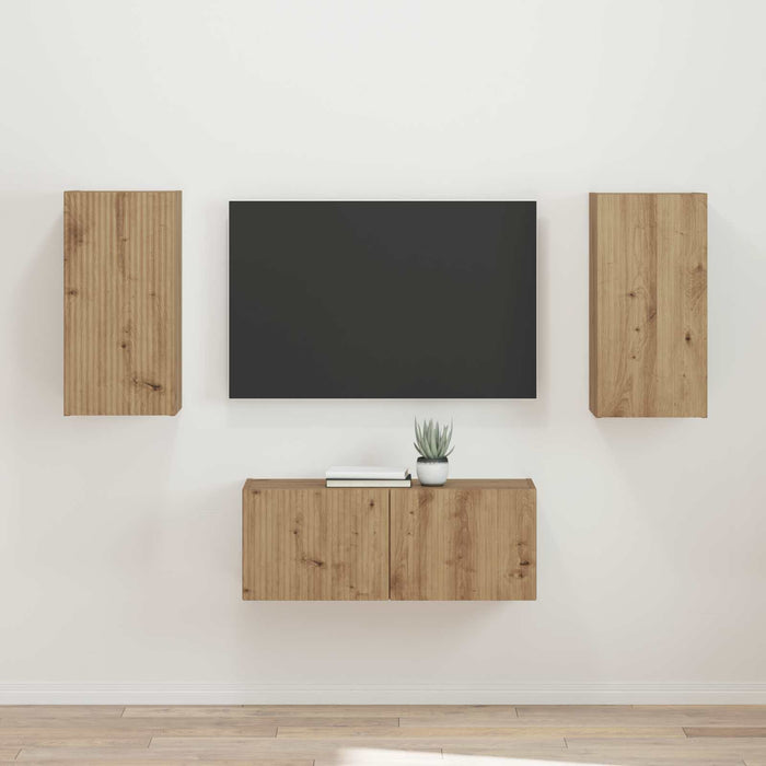 Set comodă TV 2 pcs Stejar Artizanal Lemn compozit WALTI