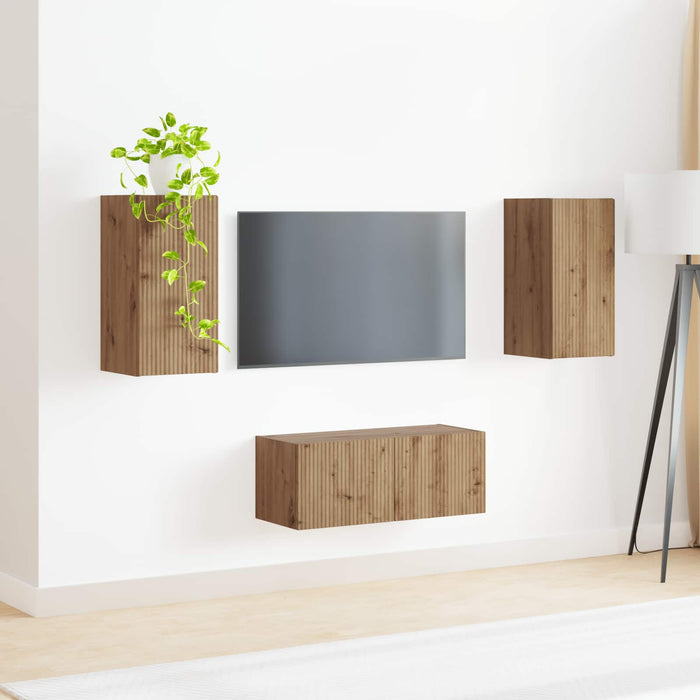 Set comodă TV 2 pcs Stejar Artizanal Lemn compozit WALTI