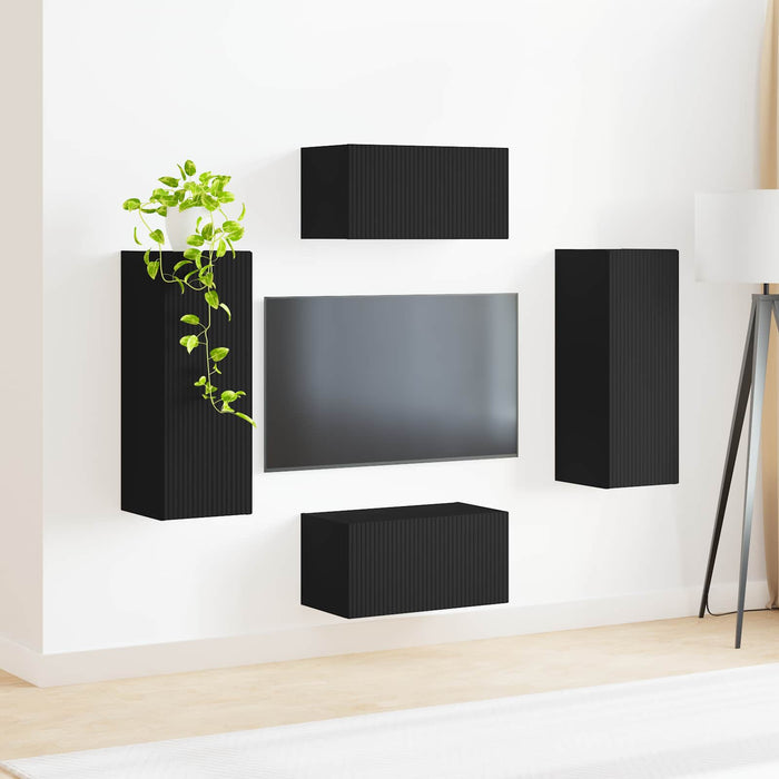 Set comodă TV Pe perete 2 pcs Negru Lemn compozit - WALTI WALTI