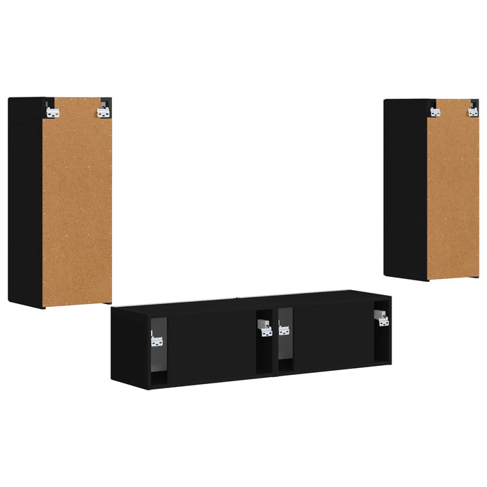 Set comodă TV Pe perete 2 pcs Negru Lemn compozit - WALTI WALTI