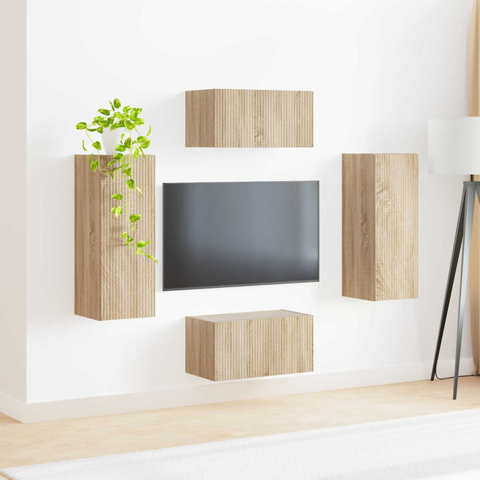 Set comodă TV Pe perete 2 pcs Stejar Sonoma Lemn compozit - WALTI WALTI