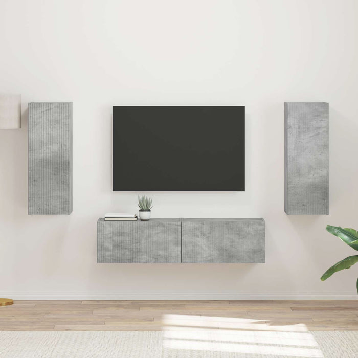 Set comodă TV Pe perete 2 pcs Gri din beton Lemn compozit - WALTI WALTI