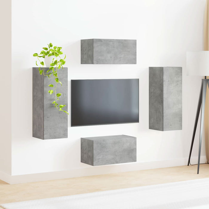 Set comodă TV Pe perete 2 pcs Gri din beton Lemn compozit - WALTI WALTI