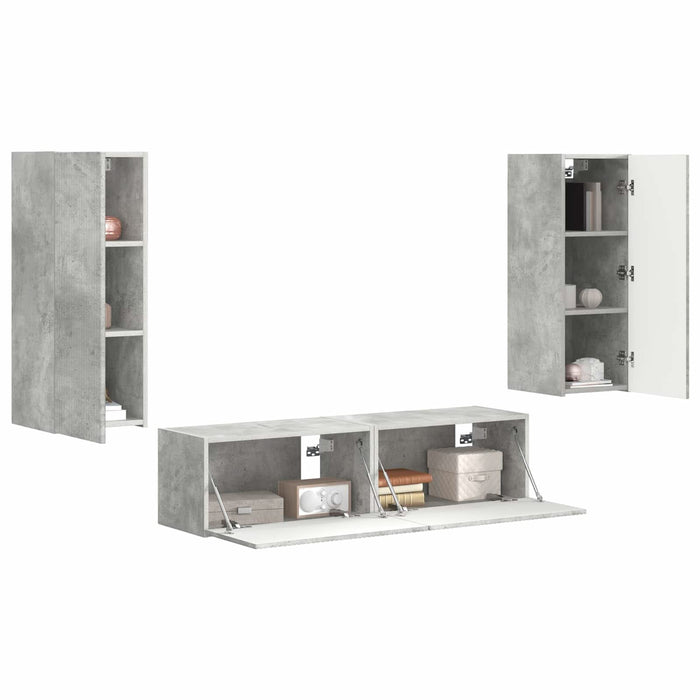 Set comodă TV Pe perete 2 pcs Gri din beton Lemn compozit - WALTI WALTI