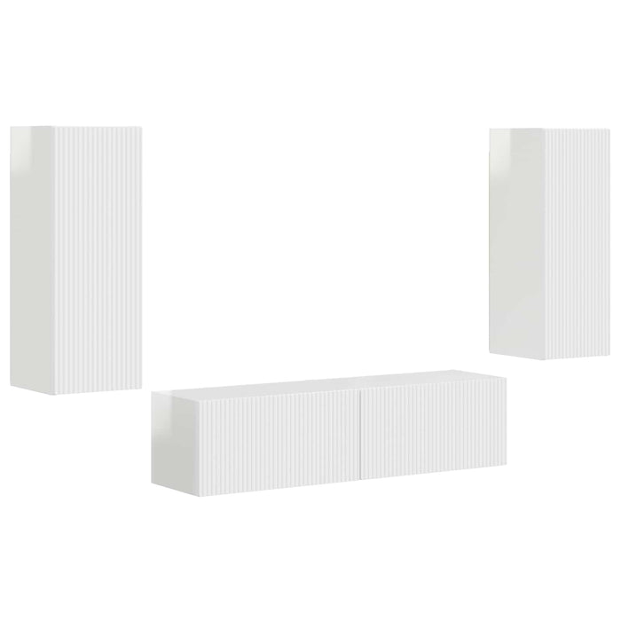 Set comodă TV Pe perete 2 pcs Alb lucios Lemn compozit - WALTI WALTI