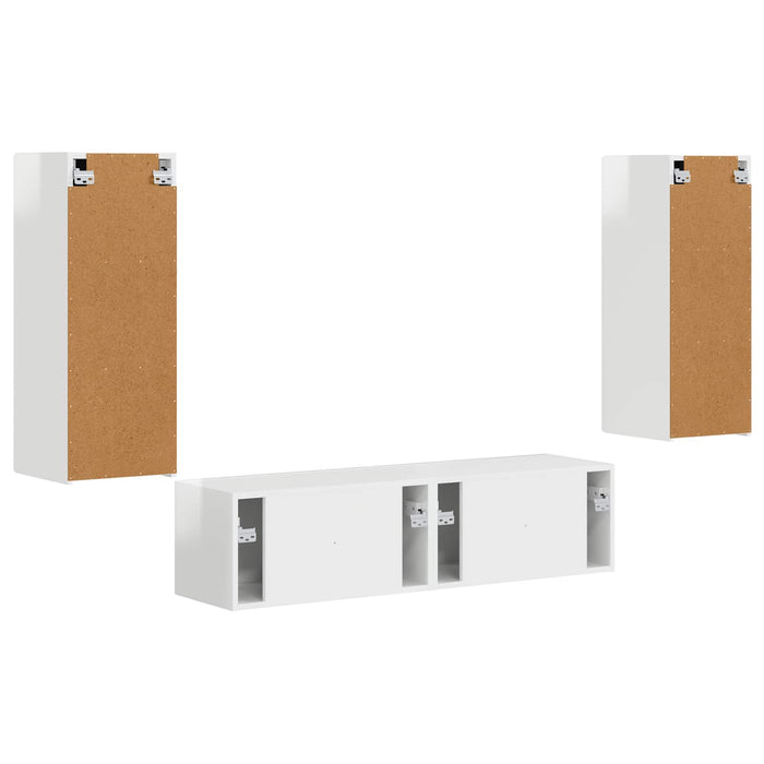 Set comodă TV Pe perete 2 pcs Alb lucios Lemn compozit - WALTI WALTI