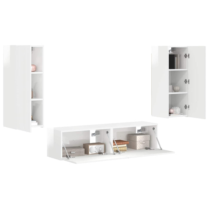 Set comodă TV Pe perete 2 pcs Alb lucios Lemn compozit - WALTI WALTI