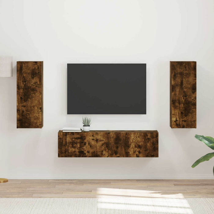 Set comodă TV Pe perete 2 pcs Stejar fumuriu Lemn compozit - WALTI WALTI