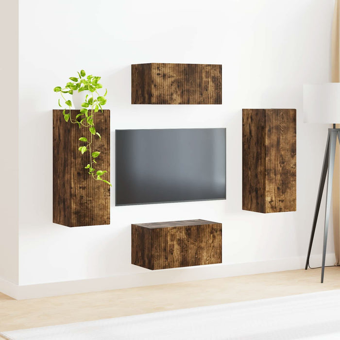 Set comodă TV Pe perete 2 pcs Stejar fumuriu Lemn compozit - WALTI WALTI