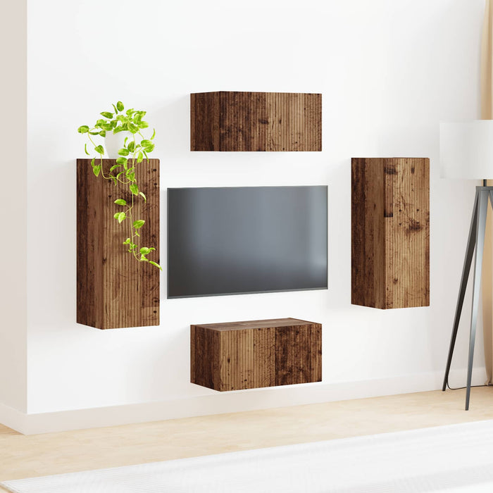 Set comodă TV Pe perete 2 pcs Lemn vechi Lemn compozit - WALTI WALTI