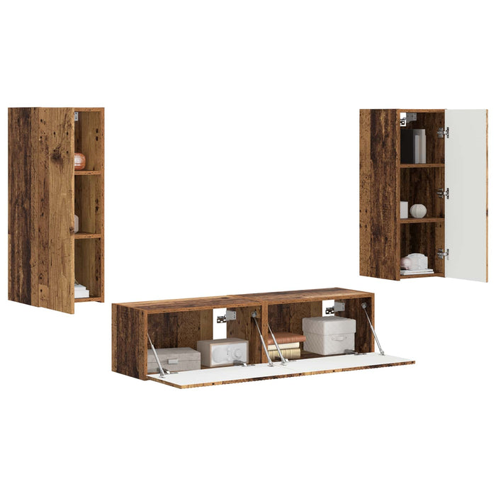 Set comodă TV Pe perete 2 pcs Lemn vechi Lemn compozit - WALTI WALTI