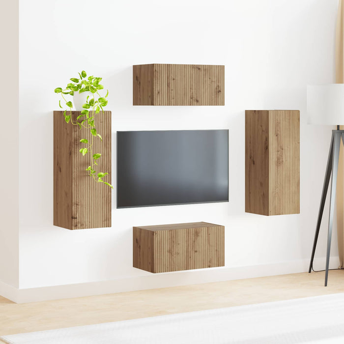 Set comodă TV Pe perete 2 pcs Stejar Artizanal Lemn compozit - WALTI WALTI