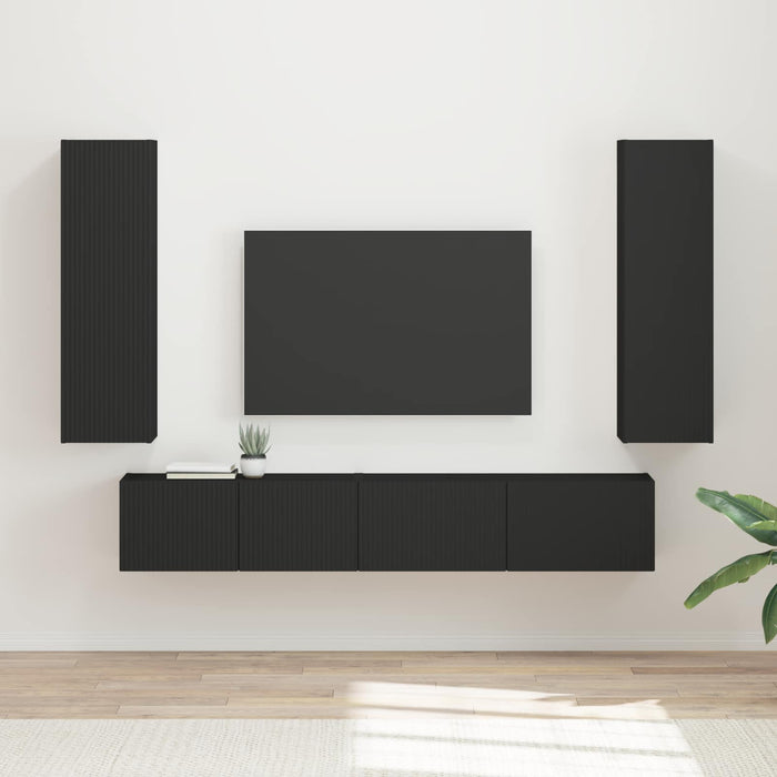 Set comodă TV Pe perete 3 pcs Negru Lemn compozit - WALTI WALTI