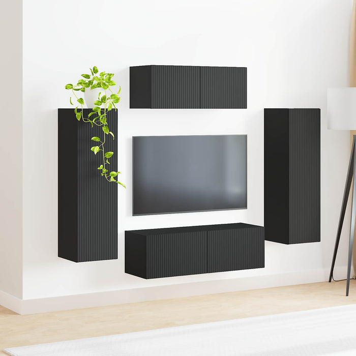 Set comodă TV Pe perete 3 pcs Negru Lemn compozit - WALTI WALTI