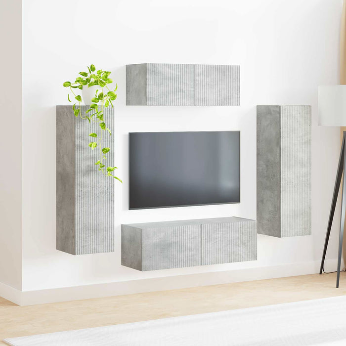 Set comodă TV Pe perete 3 pcs Gri din beton Lemn compozit - WALTI WALTI