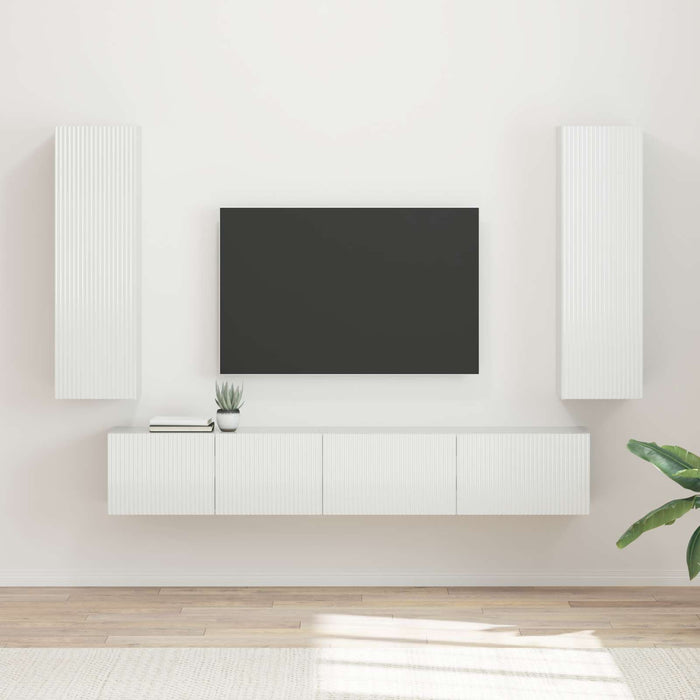 Set comodă TV Pe perete 3 pcs Alb lucios Lemn compozit - WALTI WALTI