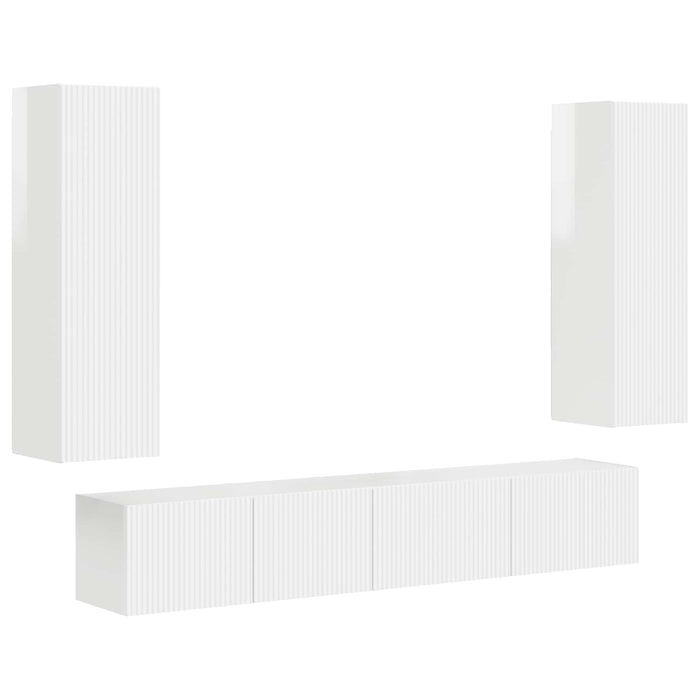 Set comodă TV Pe perete 3 pcs Alb lucios Lemn compozit - WALTI WALTI