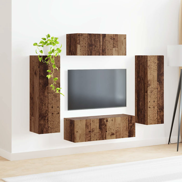 Set comodă TV Pe perete 3 pcs Stejar fumuriu Lemn compozit - WALTI WALTI