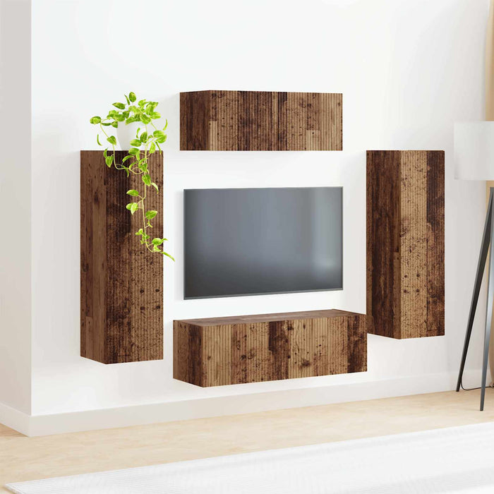 Set comodă TV Pe perete 3 pcs Lemn vechi Lemn compozit - WALTI WALTI