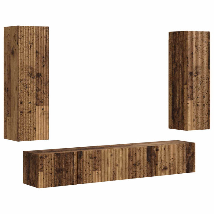 Set comodă TV Pe perete 3 pcs Lemn vechi Lemn compozit - WALTI WALTI