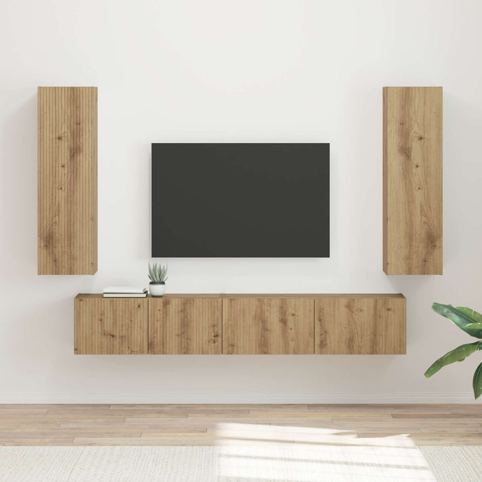 Set comodă TV 3 pcs Stejar Artizanal Lemn compozit WALTI