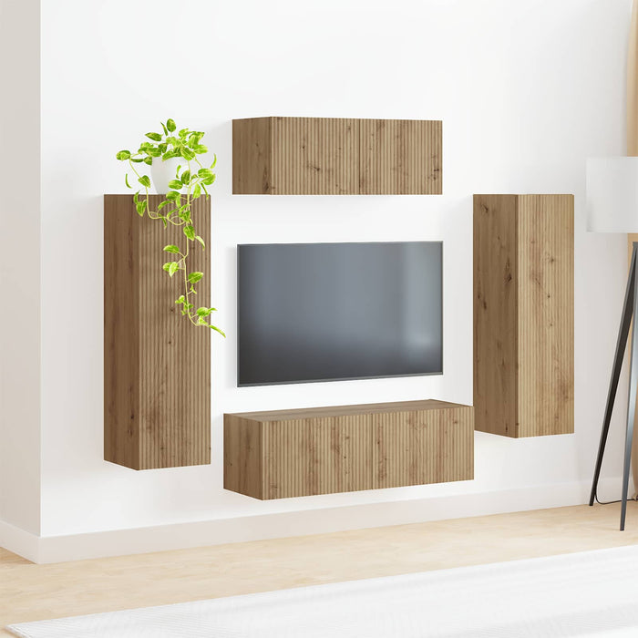 Set comodă TV 3 pcs Stejar Artizanal Lemn compozit WALTI